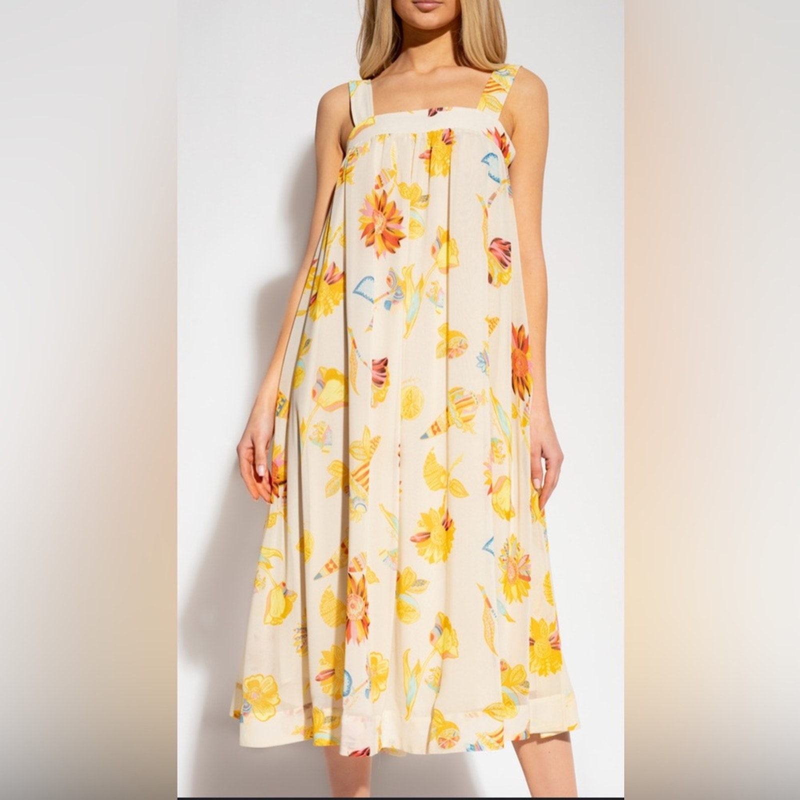 Nwt See By Chlo Gathered Floral-Print Georgette Midi Dress Size 38